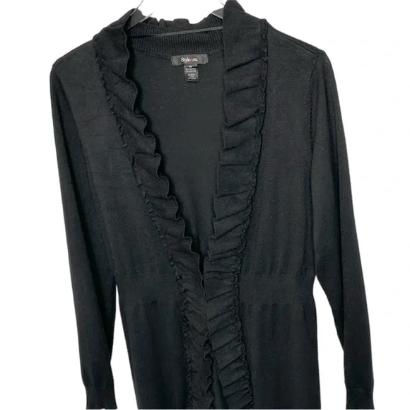 INC ruffle cardigan sweater M black - Picture 5 of 8